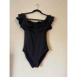 Kate Spade New York Black Ruffle Off Shoulder One Piece Swimsuit Women's Small